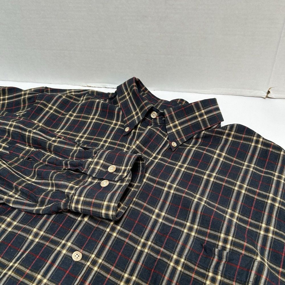Viyella Navy Plaid Button‎ Down Shirt Cotton Wool Blend Size Large